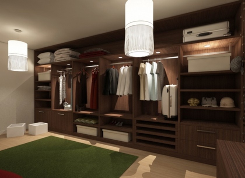 Классическая гардеробная комната из массива с подсветкой Азов