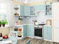 Небольшая угловая кухня в голубом и белом цвете Азов